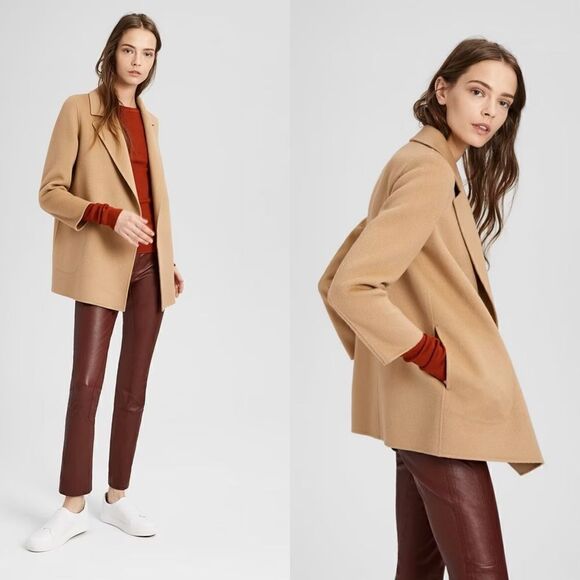 Theory $595 Wool Cashmere Double-Faced Clairene Jacket in tan - Picture 1 of 14